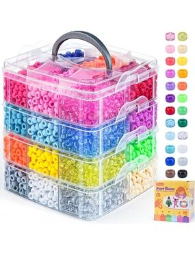 4800 Pcs Stackable Bead Storage Case with Colorful Pony Beads